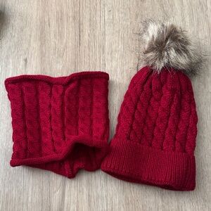 Cozy Red Knit Hat and Scarf Set for Kids